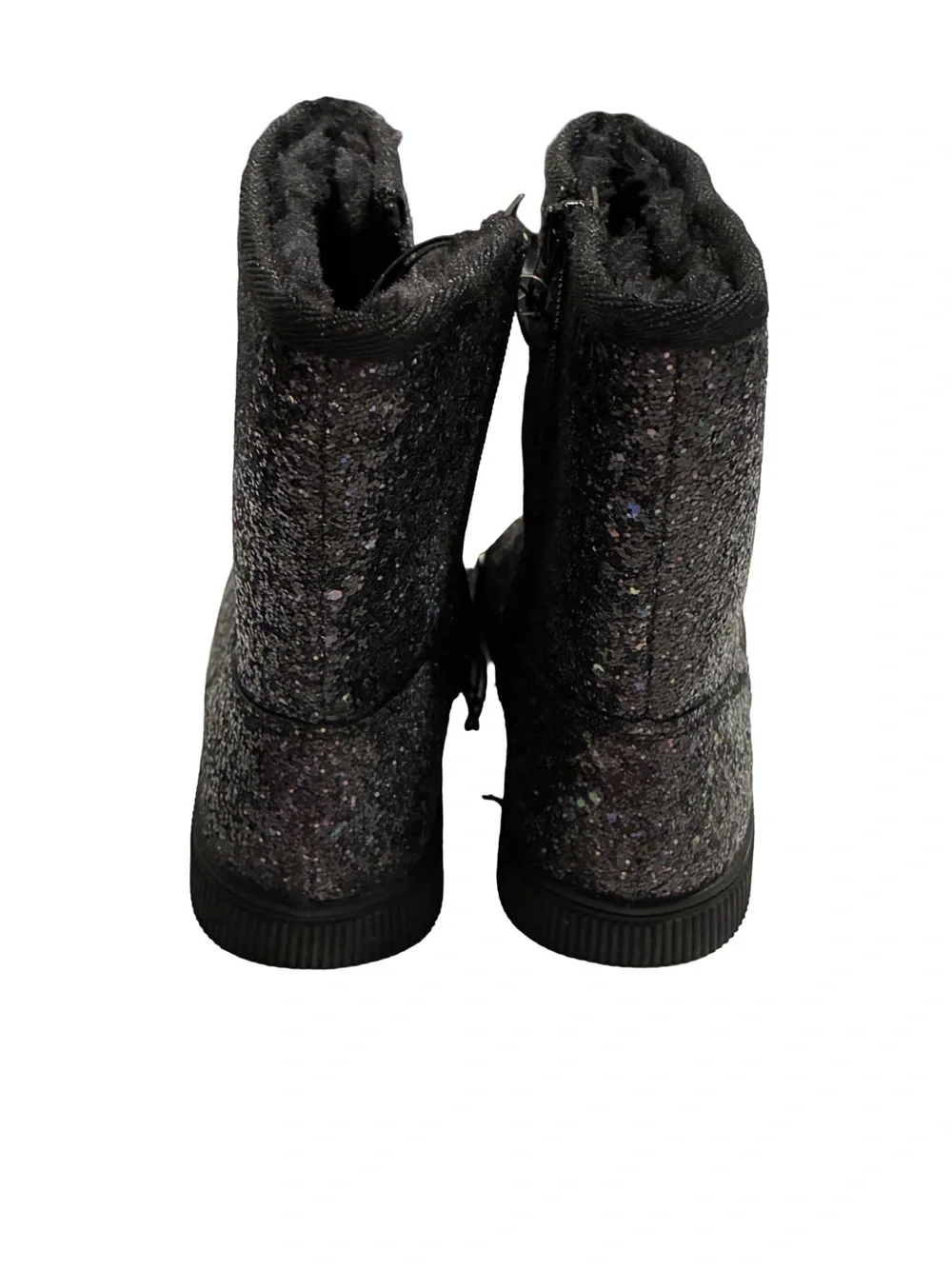 Cat & Jack Girl's Black Glitter Holland Shearling Style Boots Size 4 NWT